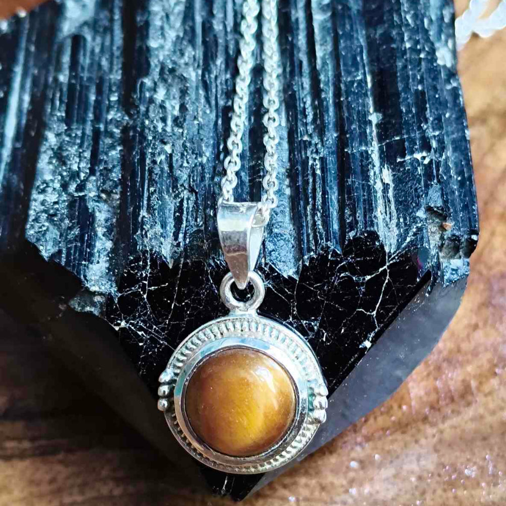 92.5 Sterling Silver Frame Tiger Eye Gemstone Pendant