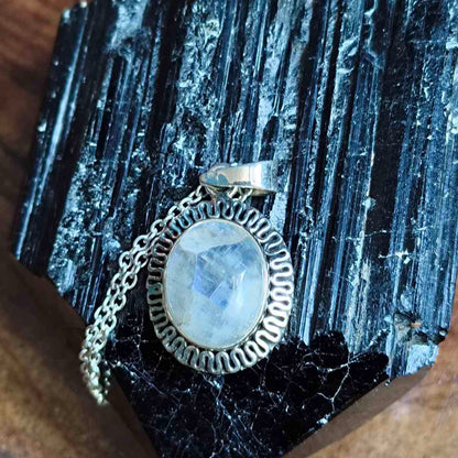 92.5 Sterling Silver Framed Moonstone Pendant