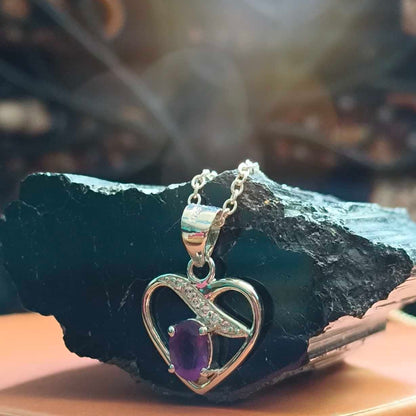92.5 Sterling Silver Heart Pendant With Amethyst