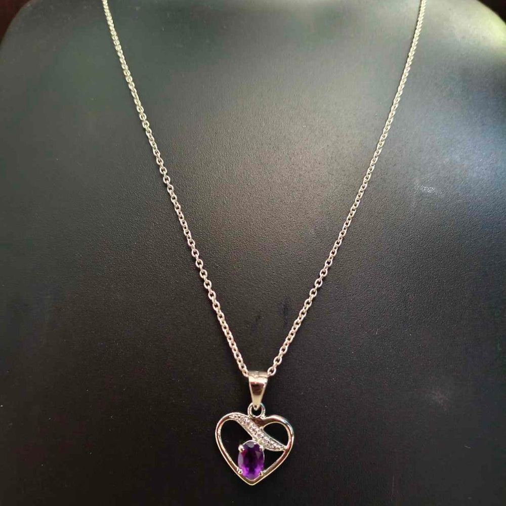 92.5 Sterling Silver Heart Pendant With Amethyst
