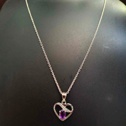 92.5 Sterling Silver Heart Pendant With Amethyst
