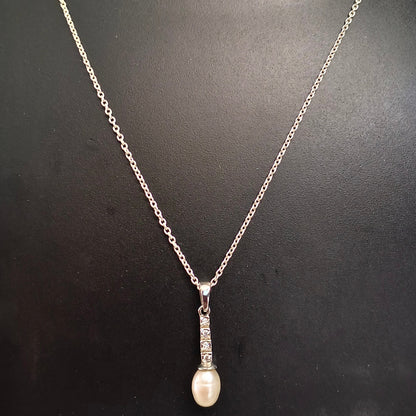 92.5 Sterling Silver Oval Drop Pearl Pendant