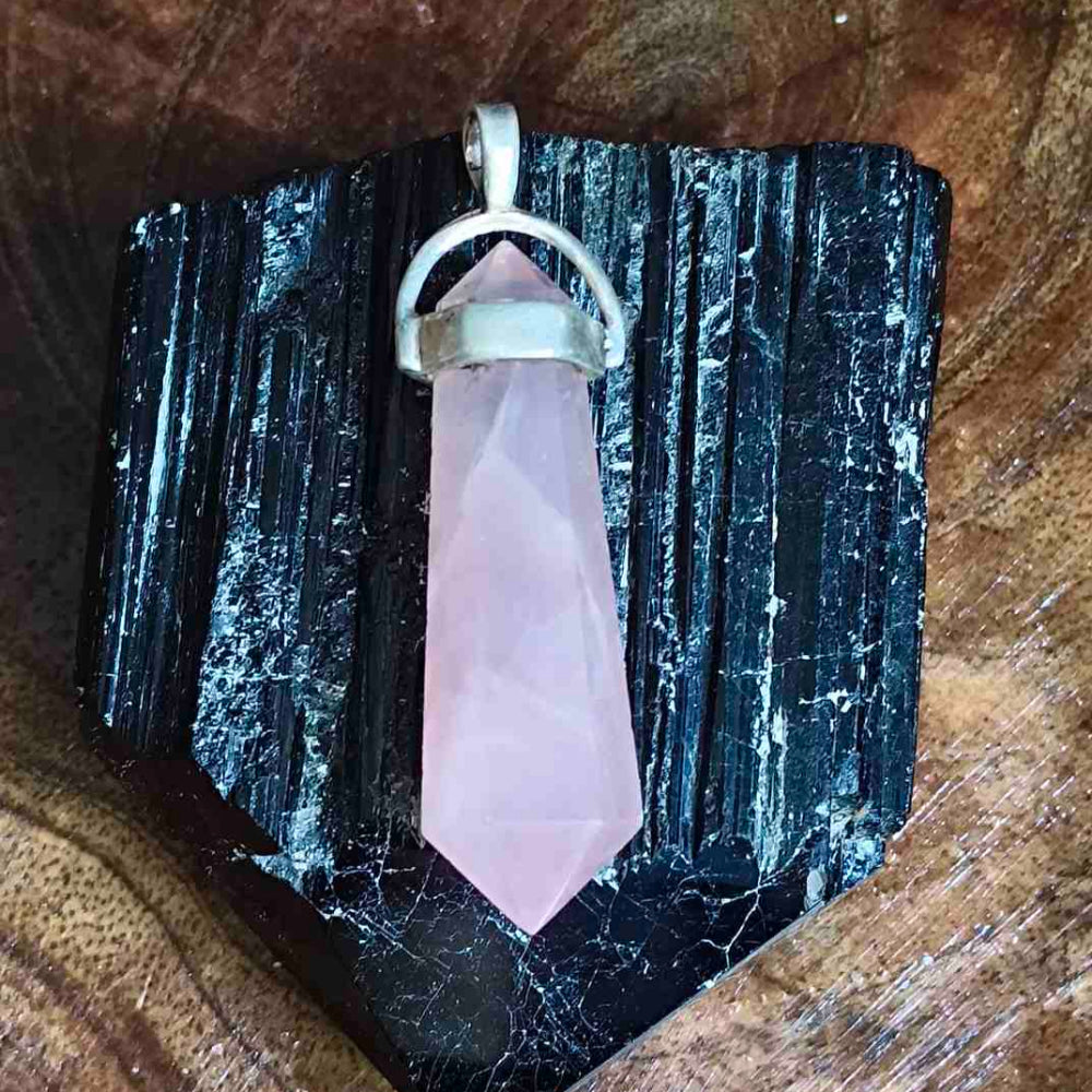 92.5 Sterling Silver Pencil Rose Quartz stone Pendant