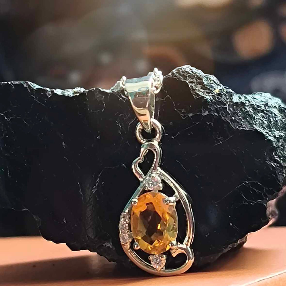 92.5 Sterling Silver Pendant With Cubic Citrine Gemstone