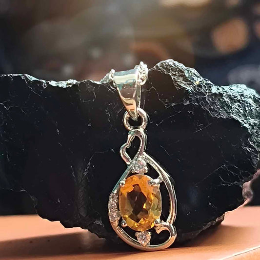 92.5 Sterling Silver Pendant With Cubic Citrine Gemstone