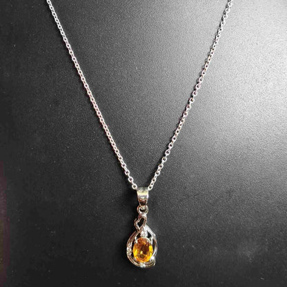 92.5 Sterling Silver Pendant With Cubic Citrine Gemstone