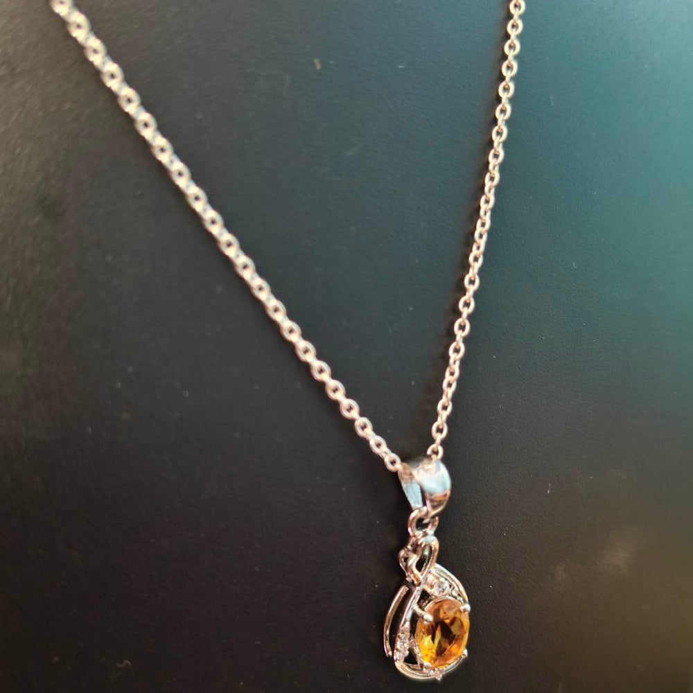 92.5 Sterling Silver Pendant With Cubic Citrine Gemstone