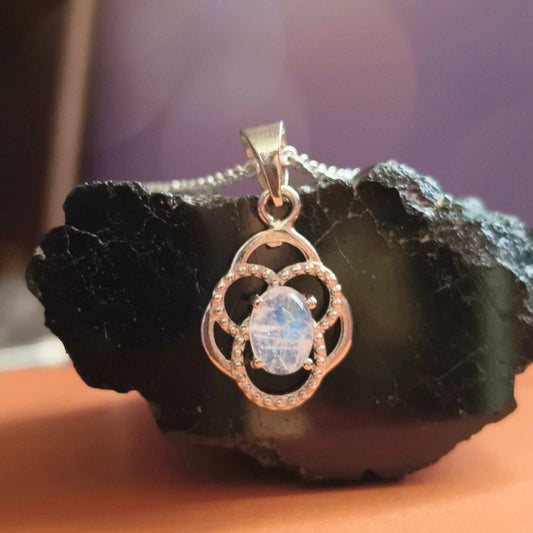 92.5 Sterling silver Pendant with Rainbow Moon stone