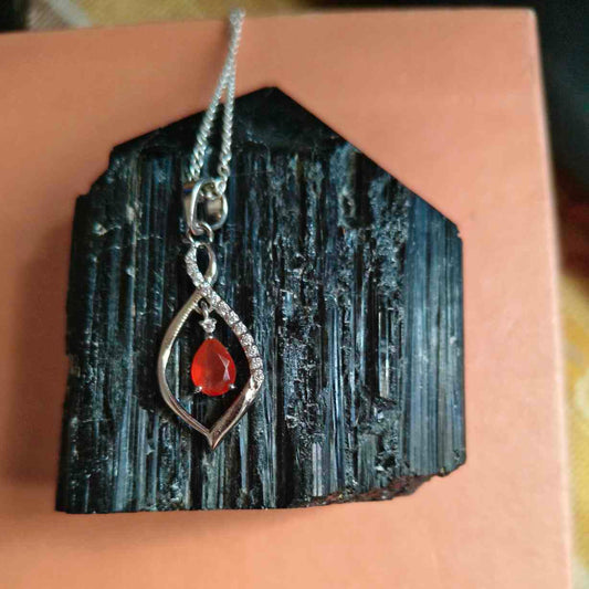 92.5 Sterling Silver Pendant With Red Carnelian Stone