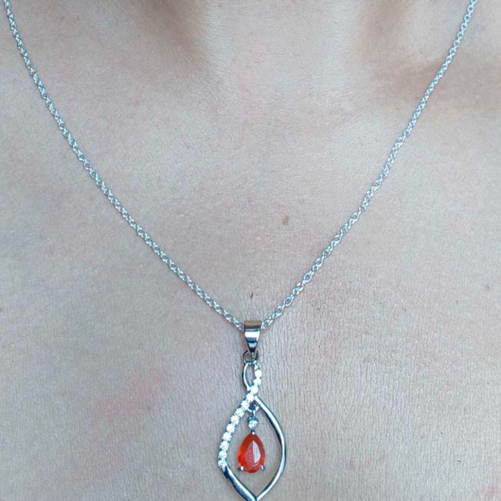92.5 Sterling Silver Pendant With Red Carnelian Stone