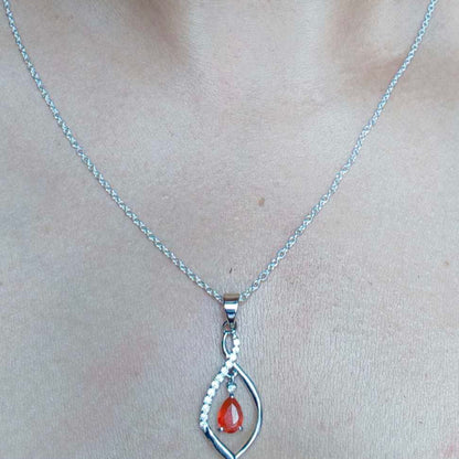 92.5 Sterling Silver Pendant With Red Carnelian Stone