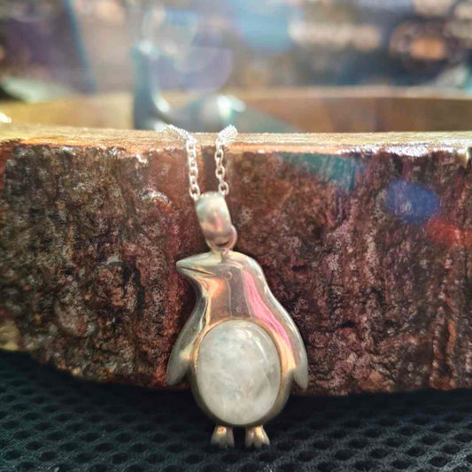 92.5 Sterling Silver Penguin Moonstone Pendant