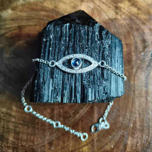 94.5 Sterling Silver Evil Eye Sapphire stone Bracelet