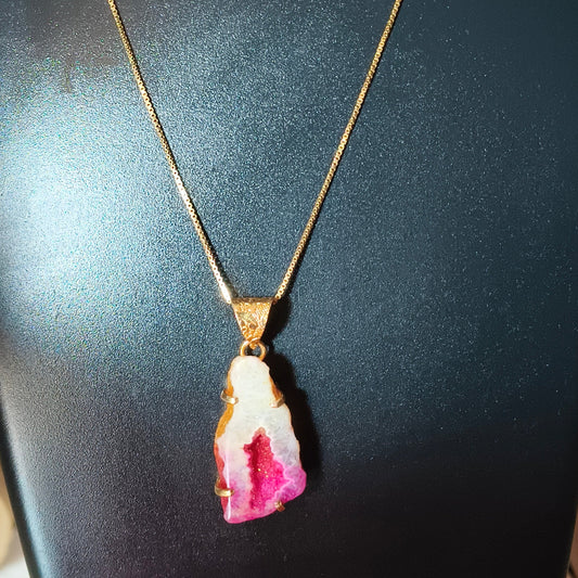 Agate Natural Stone 18K Gold Plated Pendant