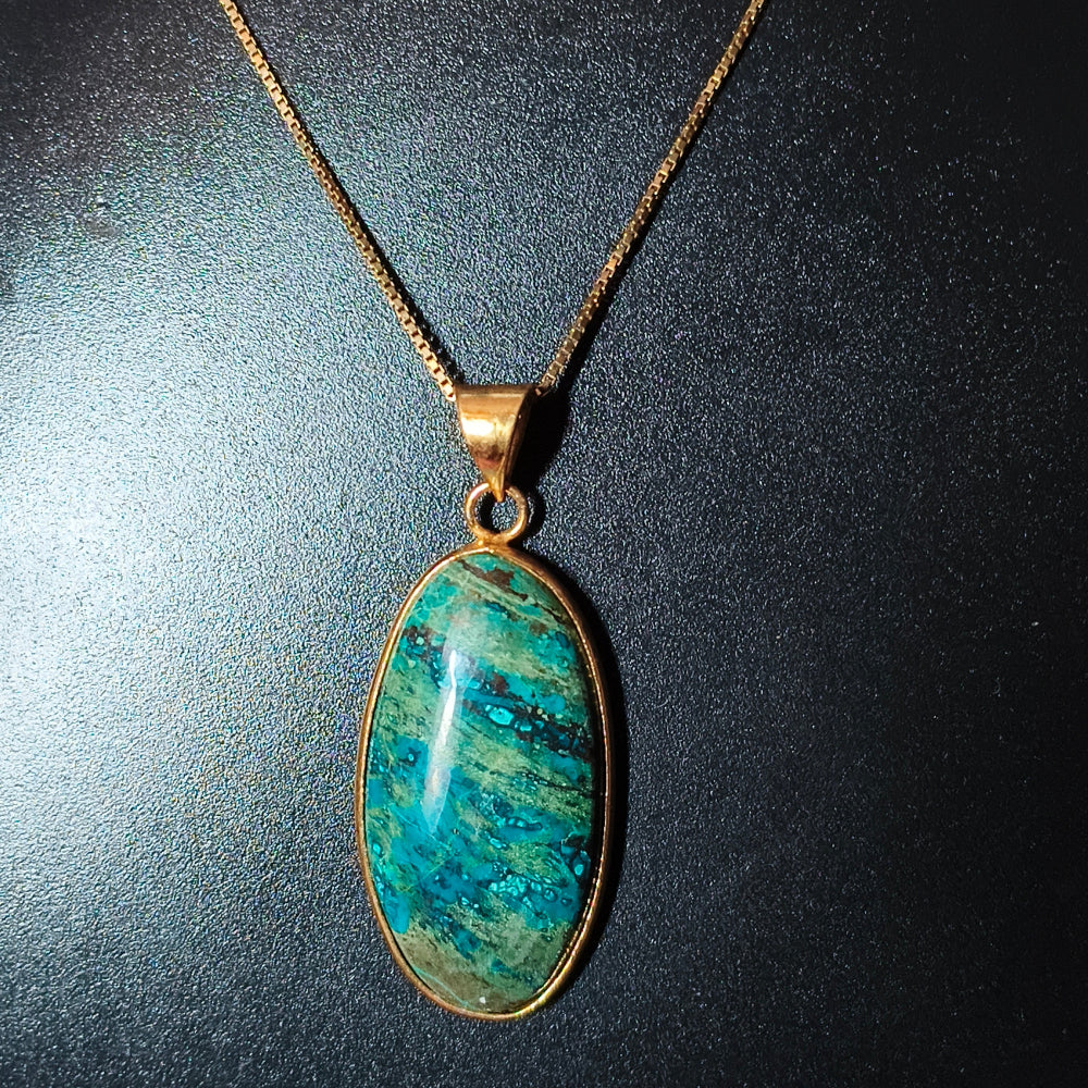 Agate Sea Green Natural Stone 18K Gold Plated Pendant