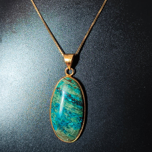 Agate Sea Green Natural Stone 18K Gold Plated Pendant