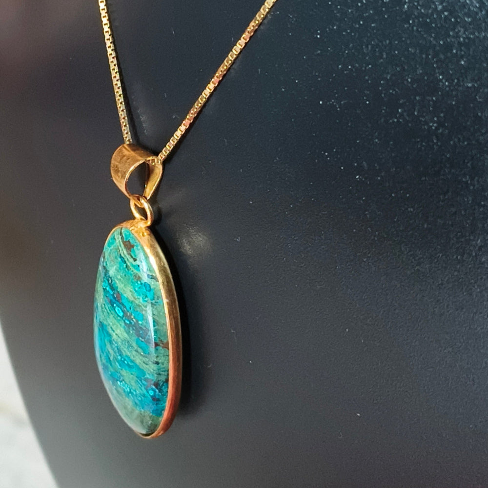 Agate Sea Green Natural Stone 18K Gold Plated Pendant