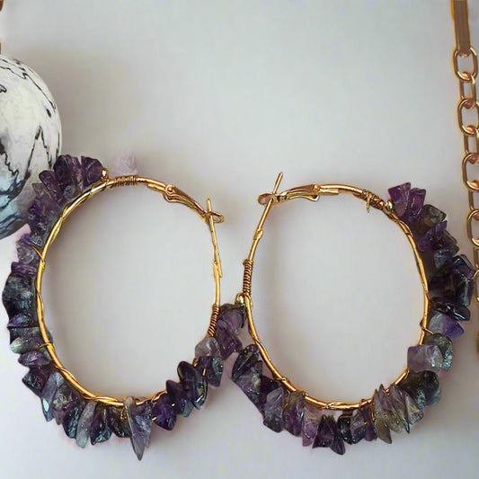 Amethyst Chips Gemstone Ear Hoops