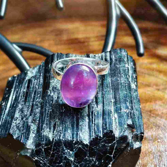 Amethyst Gemstone German Silver Adjustable Ring