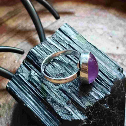 Amethyst Gemstone German Silver Adjustable Ring