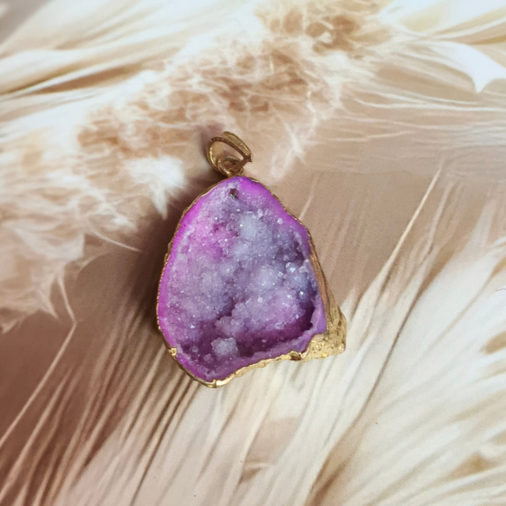 Amethyst Geode Slice Gemstone 18K Gold Plated Pendant