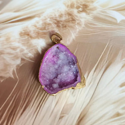 Amethyst Geode Slice Gemstone 18K Gold Plated Pendant