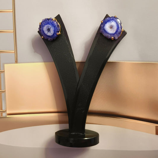 Blue Agate Stone 18K Gold Plated Ear Stud