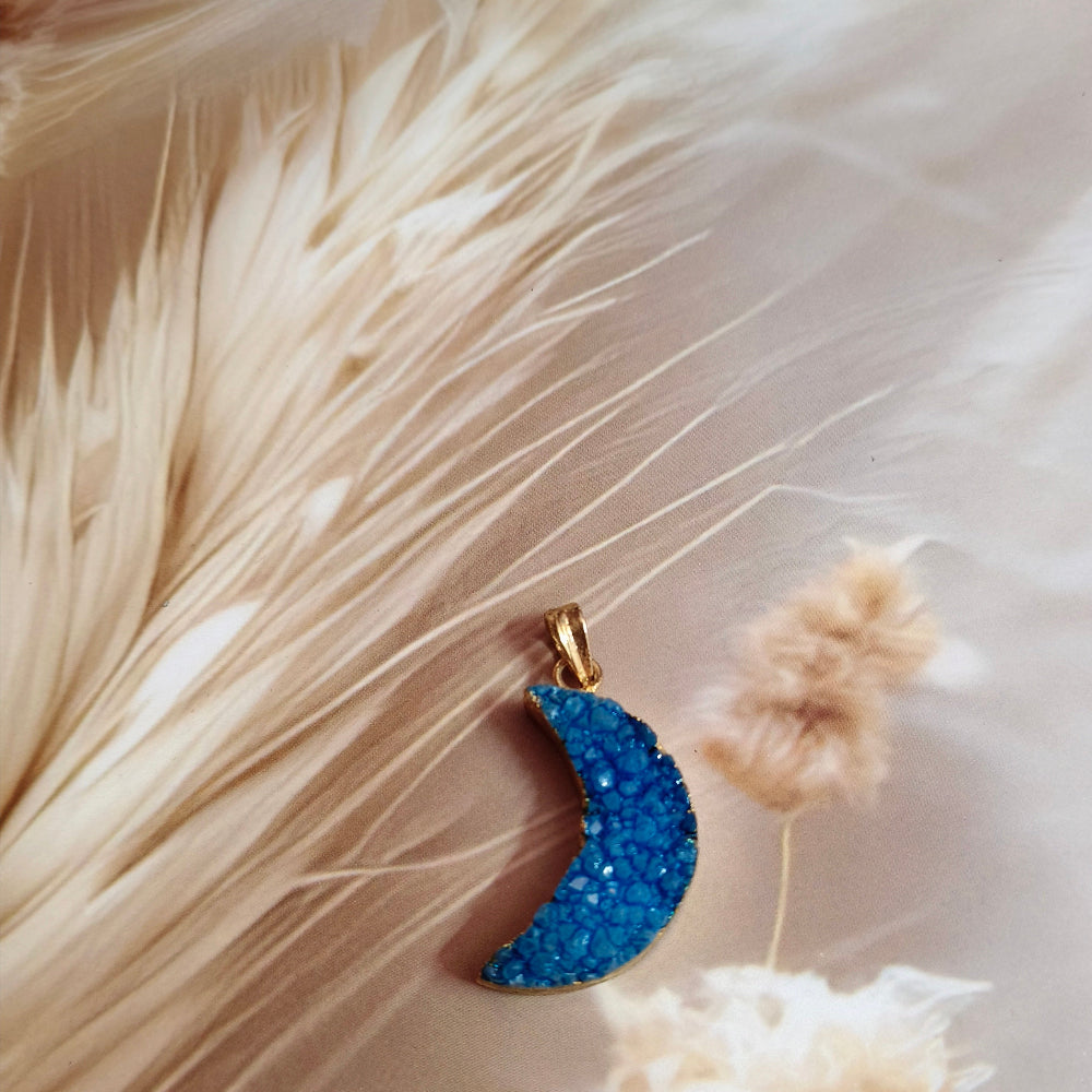 Blue Agate Textured Stone 18K Gold Plated Pendant