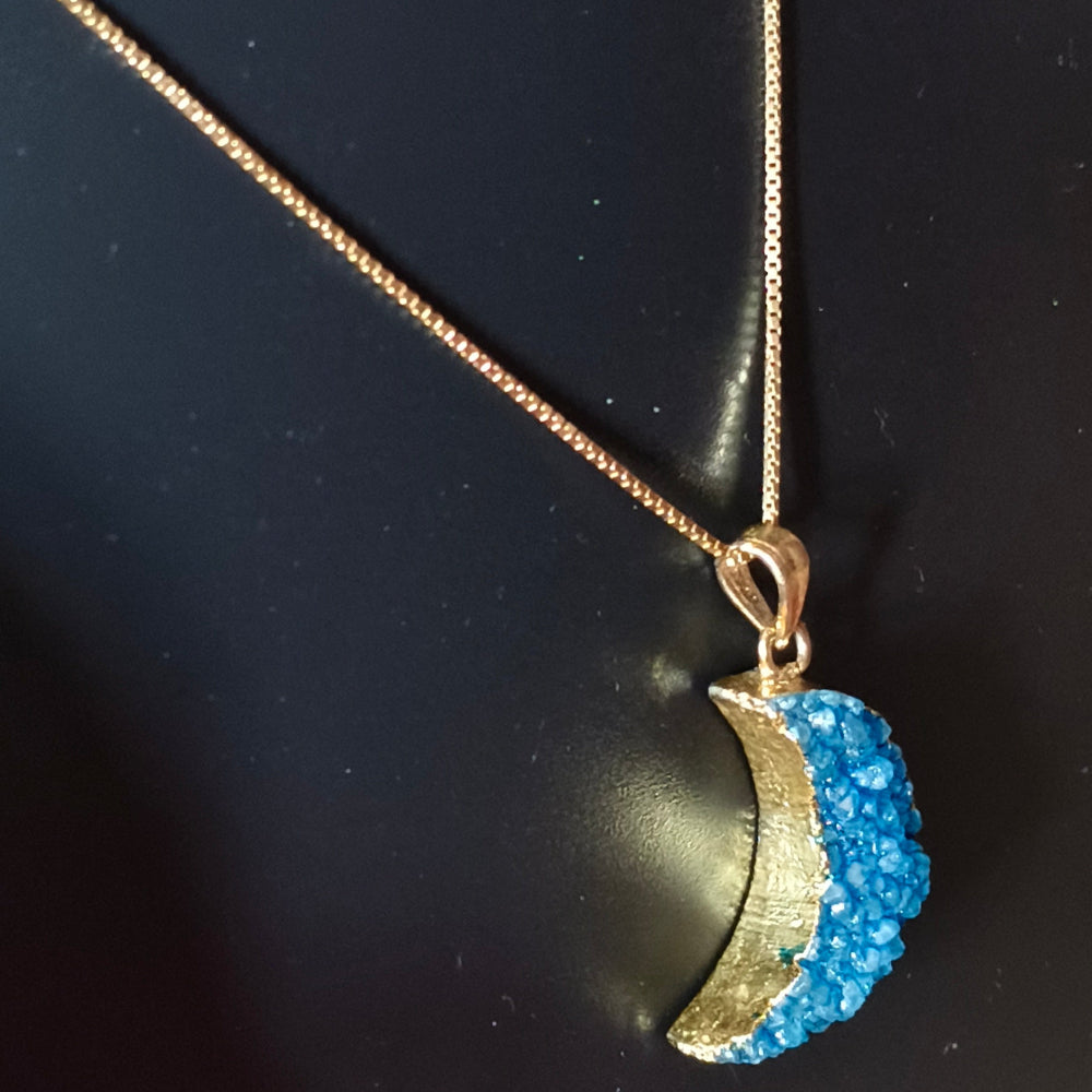 Blue Agate Textured Stone 18K Gold Plated Pendant