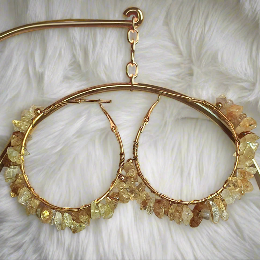 Citrine Chips Gemstone Ear Hoops