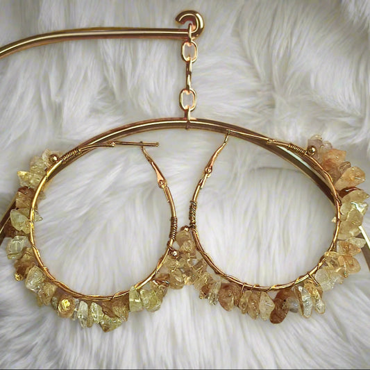 Citrine Chips Gemstone Ear Hoops