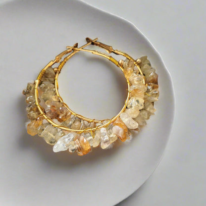 Citrine Chips Gemstone Ear Hoops