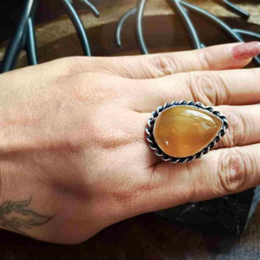 Citrine Gemstone German Silver Adjustable Ring