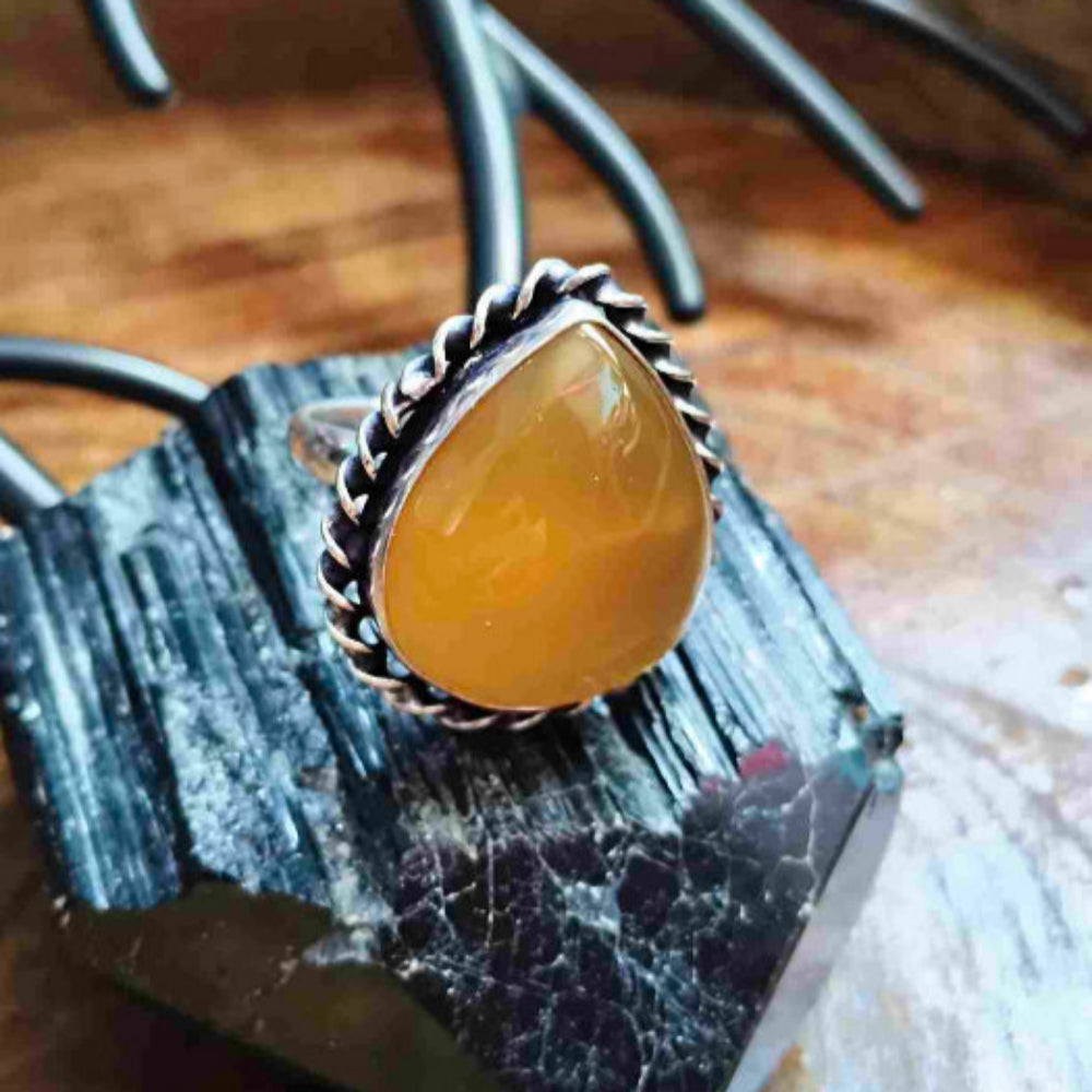 Citrine Gemstone German Silver Adjustable Ring