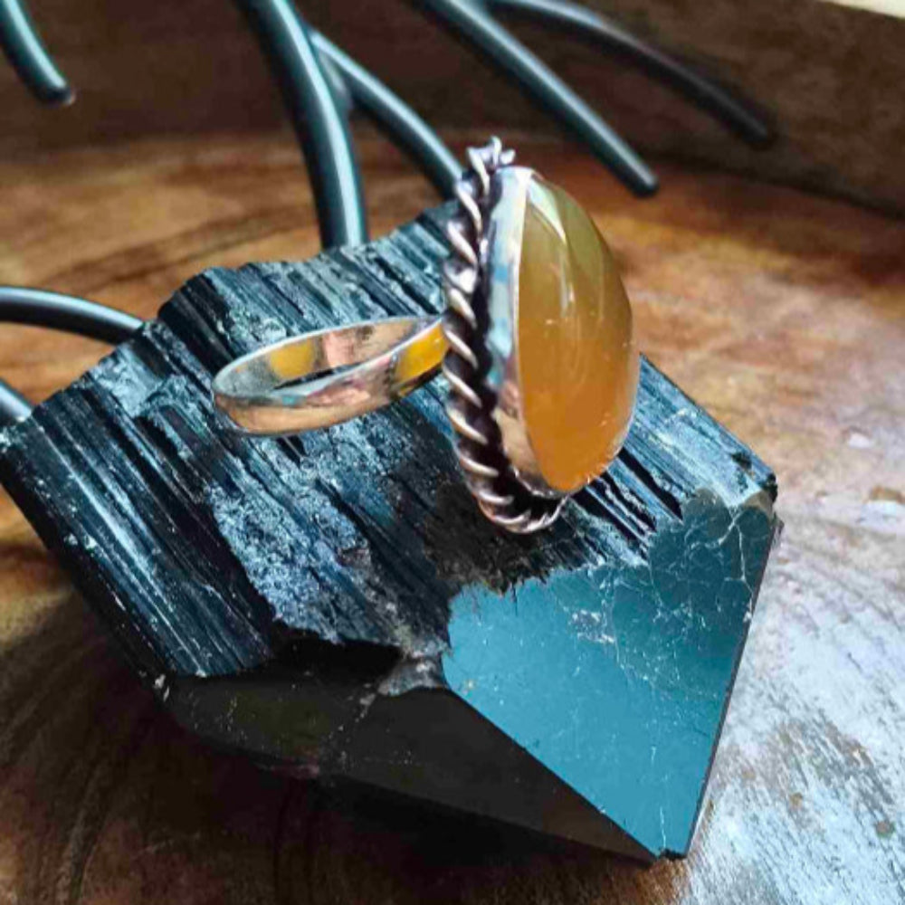Citrine Gemstone German Silver Adjustable Ring