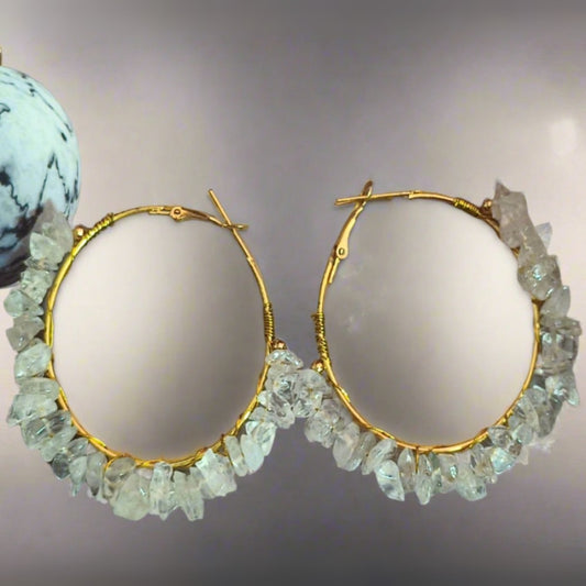 Clear Quartz Chips Gemstone Ear Hoops