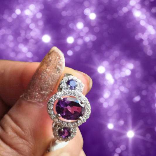 Triple Amethyst Gemstone 925 Silver Ring