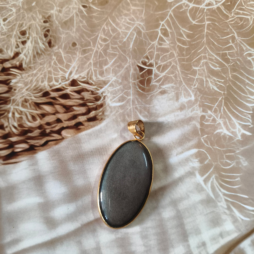 Gray Agate Natural Gemstone 18K Gold Plated Pendant