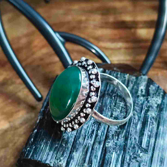 Green Onyx Gemstone German Silver Adjustable Ring