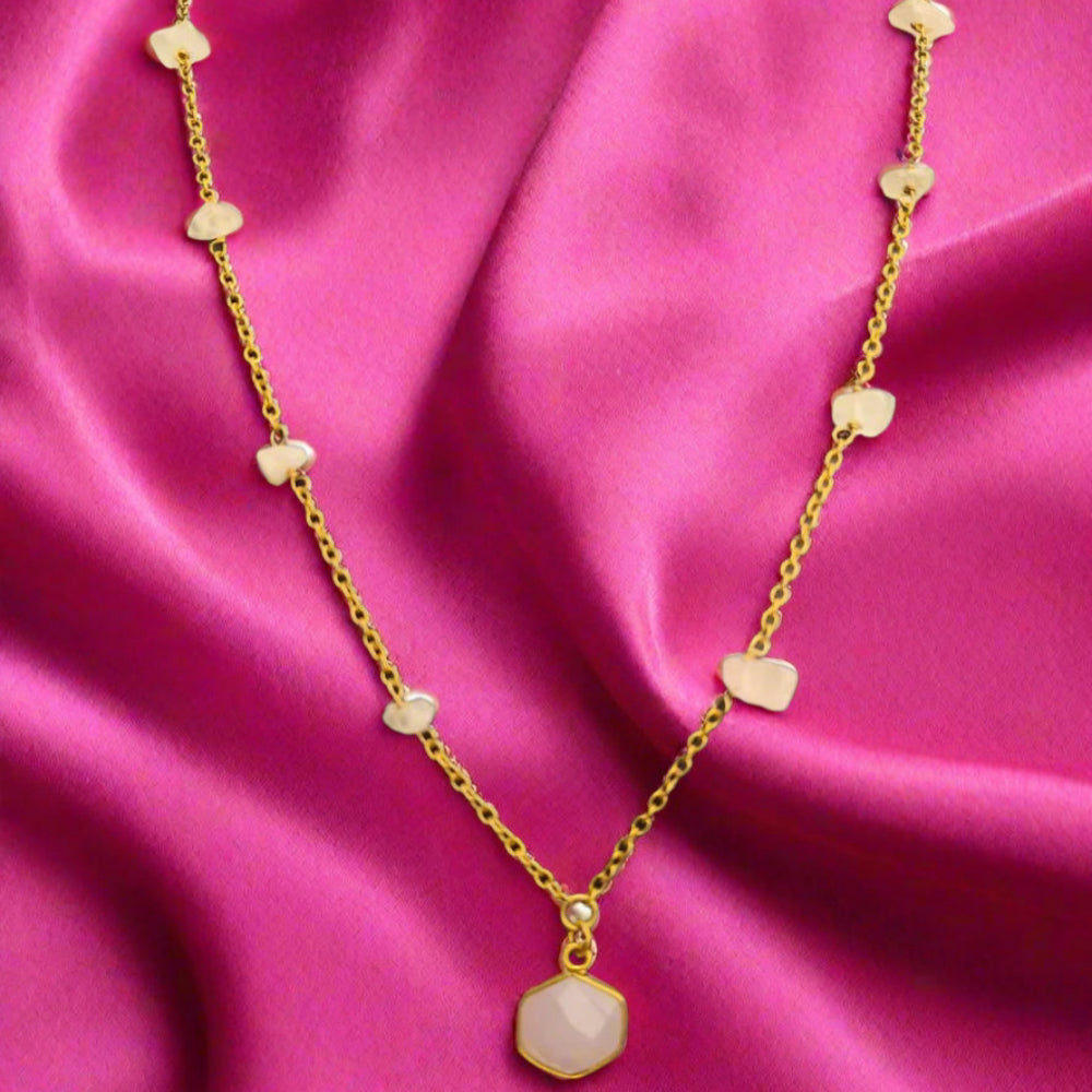Rose Quartz cut stones 18k gold plated Necklace