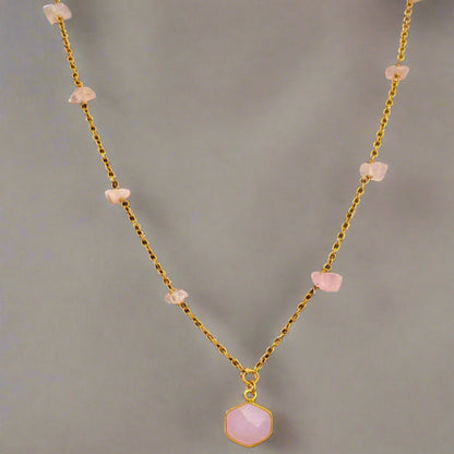 Rose Quartz cut stones 18k gold plated Necklace