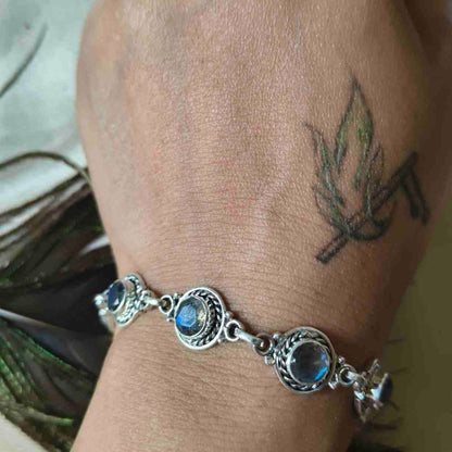 925 Sterling Silver framed Labradorite gemstone Bracelet