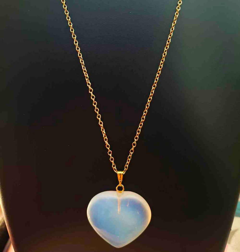 Opalite Heart Stone Pendant with 18k Gold plated Chain