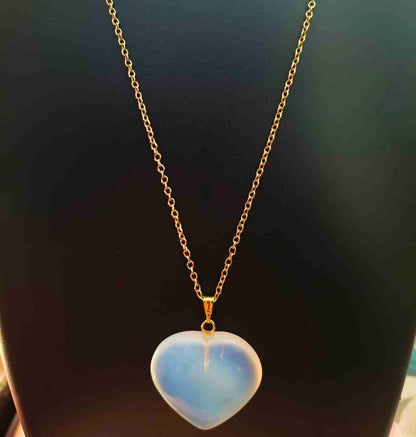Opalite Heart Stone Pendant with 18k Gold plated Chain