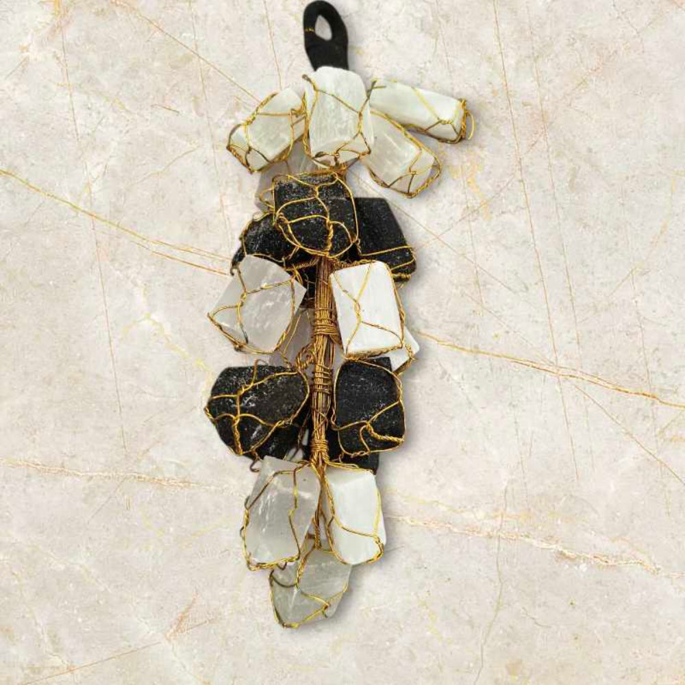 Natural Selenite and Black Tourmaline hanger