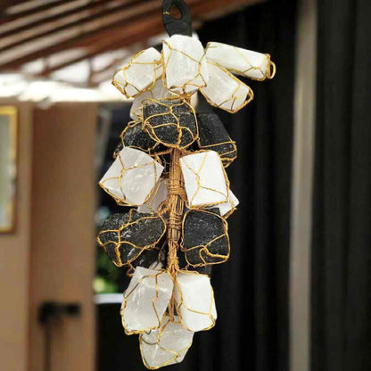 Natural Selenite and Black Tourmaline hanger