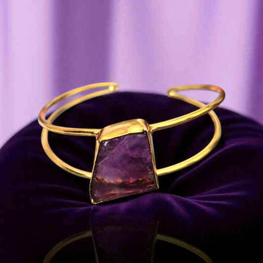 Gold Plated Raw Amethyst Gemstone cuff Bracelet