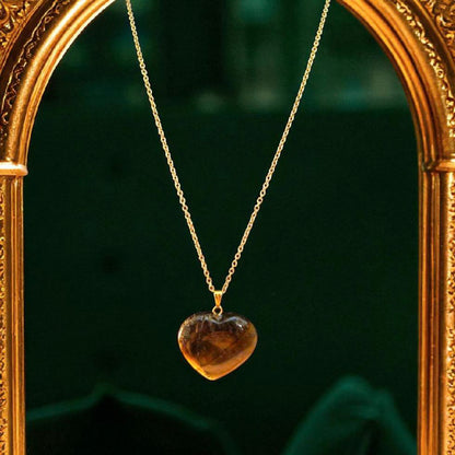 Tiger Eye Heart Pendant with 18k Gold plated Chain