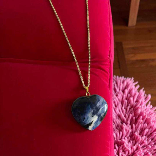 Lapis Lazuli Heart Stone Pendant with 18k Gold plated chain