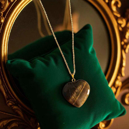 Tiger Eye Heart Pendant with 18k Gold plated Chain